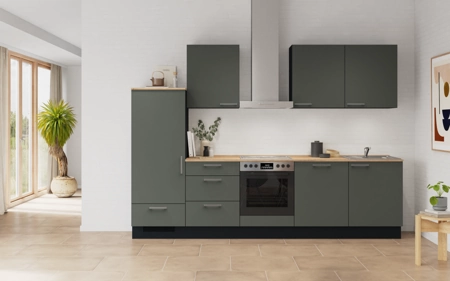 möbelnavi Küchen-Zeile 300 cm mit E-Geräten Planung 14 Mineralgrün matt Easytouch